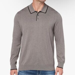 PAIGE Men's Gray Long Sleeve Dobson Polo Sweater with Black Trim